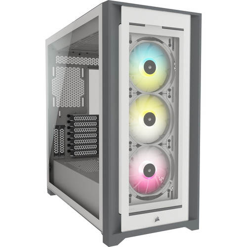 Corsair iCUE 5000X RGB Tempered Glass Mid-Tower ATX PC Smart Case - White - Mid-tower - White - Steel, Tempered Glass, Plastic - 6 x - (Fleet Network)