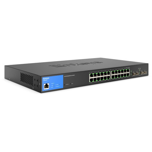 Linksys 24-Port Managed Gigabit PoE+ Switch with 4 1G SFP Uplinks - 24 Ports - Manageable - Gigabit Ethernet - 1000Base-T, 1000Base-X (Fleet Network)