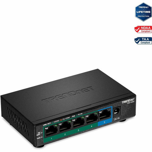 TRENDnet 5-Port Gigabit PoE Switch - 5 Ports - Gigabit Ethernet - 101001000Base-T - TAA Compliant - 2 Layer Supported - 36 W Power TPE-TG52