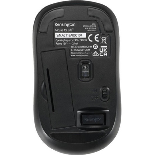 Kensington Mouse - Optical - Wireless - Radio Frequency - 240 GHz - Black - USB - 1000 dpi - Scroll Wheel - 3 Buttons - Symmetrical K72392WWA