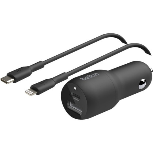 Belkin BoostCharge Dual Car Charger with PPS 37W + USB-C Cable with Lightning Connector - 37 W (Fleet Network)