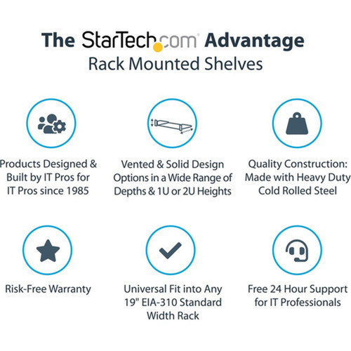 StarTechcom 1U Server Rack Cabinet Shelf - Fixed 12 Deep Cantilever Rackmount Tray for 19 DataAVNetwork Enclosure wcage nuts - SHELF-1U-12-FIXED-S