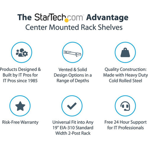 StarTechcom 2U Vented Server Rack Shelf - Center Mount Fixed 20 Deep Cantilever Rackmount Tray for 19 DataAVNetwork wCage Nuts - SHELF-2U-20-CENTER-V
