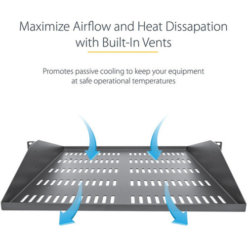 StarTechcom 2U Vented Server Rack Shelf - Center Mount Fixed 20 Deep Cantilever Rackmount Tray for 19 DataAVNetwork wCage Nuts - SHELF-2U-20-CENTER-V