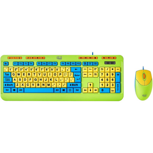 Adesso Antimicrobial Wired Kids Keyboard and Mouse Combo - USB Membrane Cable Keyboard - 104 Key - English (US) - USB Wireless Mouse - (Fleet Network)
