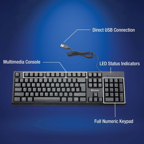 Verbatim Wired Keyboard and Mouse - USB Cable Keyboard - USB Mouse - 1000 dpi - Multimedia Hot Keys - Symmetrical - Compatible with 70734