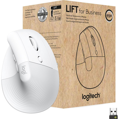 Logitech Lift Ergo Mouse - Optical - Wireless - Bluetooth/Radio Frequency - Off White - USB - 4000 dpi - Scroll Wheel - 4 Button(s) - (Fleet Network)