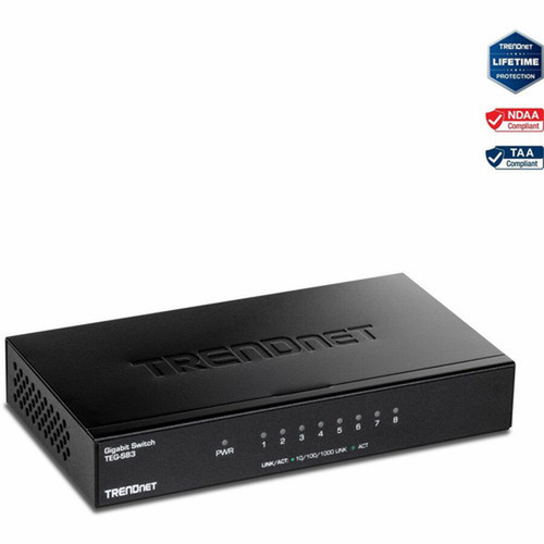 TRENDnet 8-Port Gigabit Desktop Switch - 8 Ports - Gigabit Ethernet - 1000Base-T - TAA Compliant - 2 Layer Supported - 320 W Power - TEG-S83