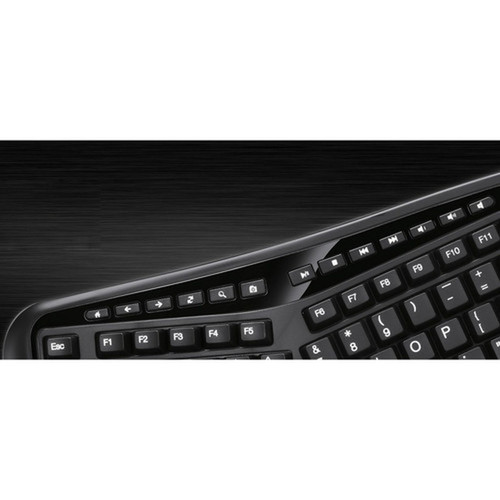 Adesso Desktop Ergonomic Keyboard - Cable Connectivity - USB Interface - 105 Key - 20 Multimedia Internet Volume Down Volume Up - AKB-150UB