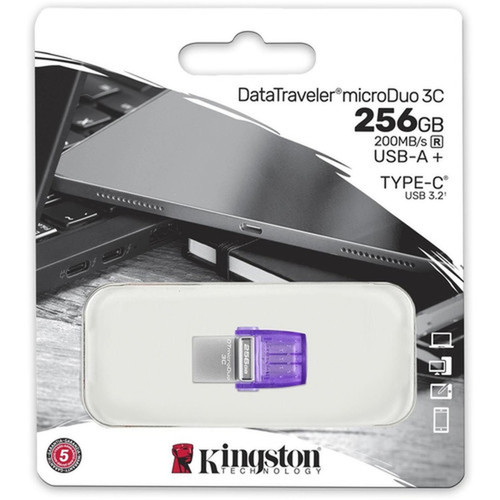 Kingston DataTraveler microDuo 3C USB Flash Drive - 256 GB - USB 32 Gen 1 Type C USB 32 Gen 1 Type A - 200 MBs Read Speed - - DTDUO3CG3256GB