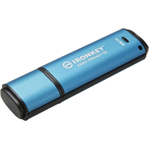 IronKey Vault Privacy 50 Series 64GB USB 32 Gen 1 Type A Flash Drive - 64 GB - USB 32 Gen 1 Type A - 250 MBs Read Speed - 180 - IKVP5064GB