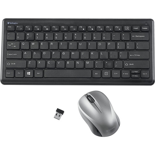 Verbatim Silent Wireless Compact Keyboard and Mouse - Wireless RF 2.40 GHz Keyboard - Wireless RF Mouse - Blue LED - 1600 dpi - with - (Fleet Network)