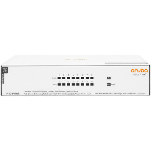 Aruba Instant On 1430 8G Class4 PoE 64W Switch - 8 Ports - Gigabit Ethernet - 101001000Base-T - 2 Layer Supported - 90 W Power - 64 R8R46AABA