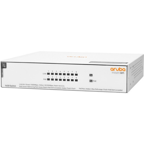Aruba Instant On 1430 8G Class4 PoE 64W Switch - 8 Ports - Gigabit Ethernet - 101001000Base-T - 2 Layer Supported - 90 W Power - 64 R8R46AABA