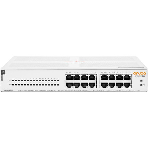 Aruba Instant On 1430 16G Class4 PoE 124W Switch - 16 Ports - Gigabit Ethernet - 10/100/1000Base-T - 2 Layer Supported - 147 W Power - (Fleet Network)