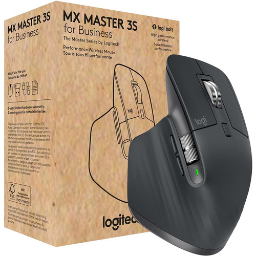 Logitech MX Master 3S for Business - Full-size Mouse - Darkfield - Wireless - Bluetooth - Rechargeable - Graphite - USB Type A - 8000 (Fleet Network)