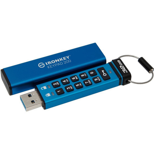 Kingston Keypad 200 32GB USB 32 Gen 1 Type A Flash Drive - 32 GB - USB 32 Gen 1 Type A - 145 MBs Read Speed - 115 MBs Write - IKKP20032GB