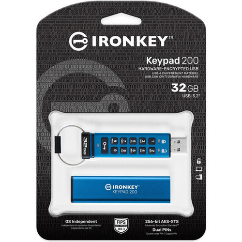 Kingston Keypad 200 32GB USB 32 Gen 1 Type A Flash Drive - 32 GB - USB 32 Gen 1 Type A - 145 MBs Read Speed - 115 MBs Write - IKKP20032GB