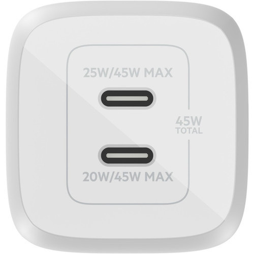 Belkin BoostCharge Pro Dual USB-C GaN Wall Charger with PPS 45W Laptop Chromebook Charging - Power Adapter - 45 W WCH011DQWH