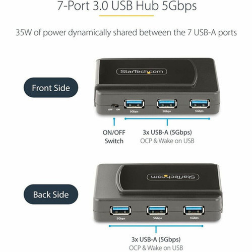 StarTechcom 7-Port USB Hub USB 30 5Gbps USB-A to 7x USB-A Self Powered USB-A Expansion Hub w 35W Power Supply - Self-powered USB 5G7AS-USB-A-HUB