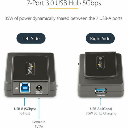 StarTechcom 7-Port USB Hub USB 30 5Gbps USB-A to 7x USB-A Self Powered USB-A Expansion Hub w 35W Power Supply - Self-powered USB 5G7AS-USB-A-HUB