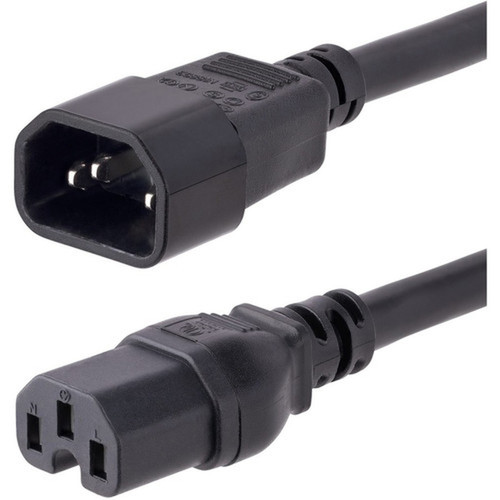 StarTechcom 10ft 3m Heavy Duty Extension Cord IEC C14 to IEC C15 Black Extension Cord 15A 125V 14AWG Heavy Gauge Power Cable - H1415-10F-POWER-CORD
