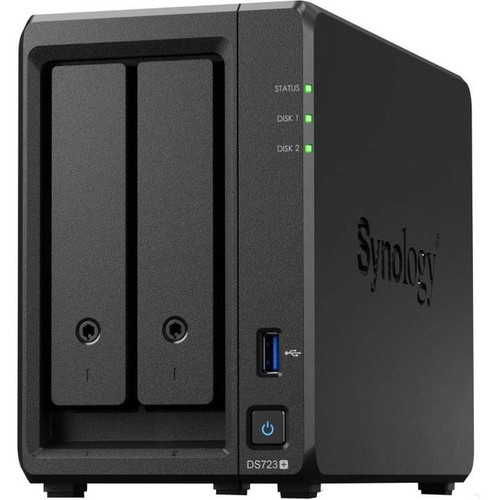 Synology DiskStation DS723+ SAN/NAS Storage System - AMD Ryzen R1600 Dual-core (2 Core) - 2 x HDD Supported - 2 x SSD Supported - 2 GB (Fleet Network)