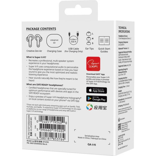 Creative Zen Air Earset - Stereo - True Wireless - Earbud - Binaural - In-ear 51EF1050AA000