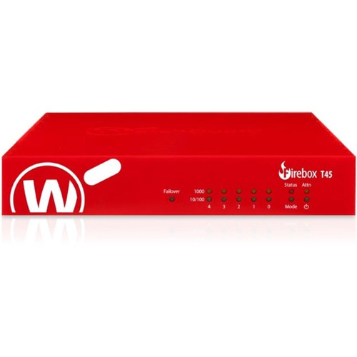 WatchGuard Firebox T45 Network Security/Firewall Appliance - Intrusion Prevention - 5 Port - 10/100/1000Base-T - Gigabit Ethernet - - (Fleet Network)