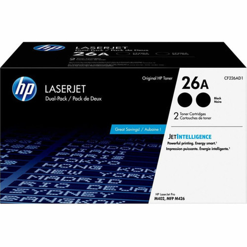 HP 26A Original Average Yield Laser Toner Cartridge - Dual Pack - Black - 2  Carton - 3100 Pages CF226AD