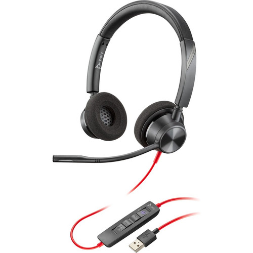 Poly Blackwire 3325-M Headset - Stereo - USB Type A, Mini-phone (3.5mm) - Wired - 32 Ohm - 20 Hz - 20 kHz - On-ear - Binaural - Open - (Fleet Network)