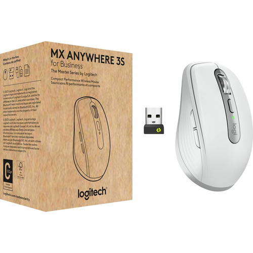 Logitech MX Anywhere 3S for Business - Wireless Mouse - Darkfield - Wireless - Bluetooth - Rechargeable - Pale Gray - USB Type C - dpi (Fleet Network)