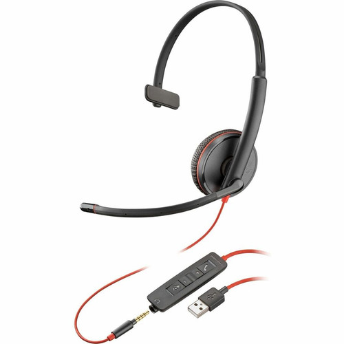 Poly Blackwire 3215 Monaural USB-A Headset (Bulk) - Mono - Mini-phone (3.5mm), USB Type A, USB Type C - Wired - 32 Ohm - 20 Hz to 20 - (Fleet Network)