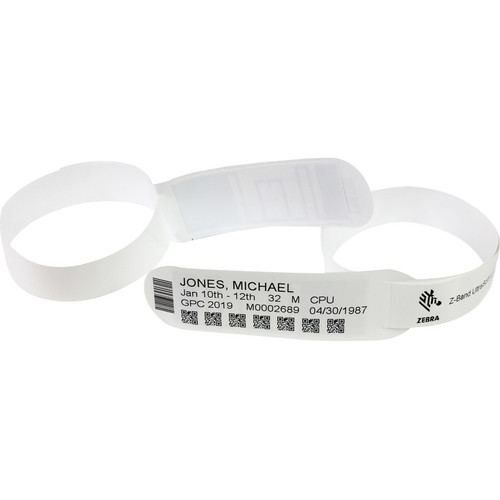 Zebra Z-Band UltraSoft Wristband Cartridge Kit (White) - 1" Width x 7" Length - Permanent Adhesive - Direct Thermal - White - - 250 / (Fleet Network)