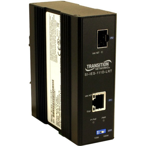 Transition Networks Hardened 1-port Mid-span PoE+ Injector - 48 V DC Input - 1 x Ethernet Input Port(s) - 1 x 10/100/1000Base-T Output (Fleet Network)