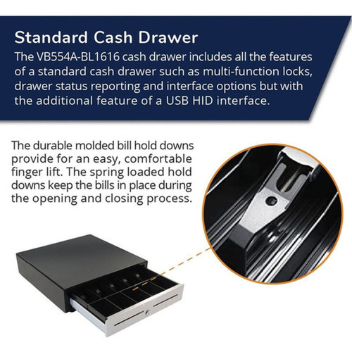 apg Genesis Cash Drawer - USD 5 Bill - 5 Coin - 2 Media Slot - 4 Lock Position - Stainless Steel Plastic - Textured Black - 430 mm VBS320-BL1616