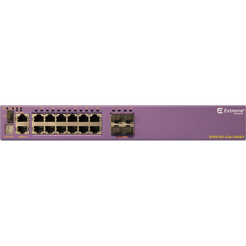 Extreme Networks X440-G2-12p-10GE4 Ethernet Switch - 24 Ports - Manageable - Gigabit Ethernet - 10/100/1000Base-T, 1000Base-X - 3 - - (Fleet Network)