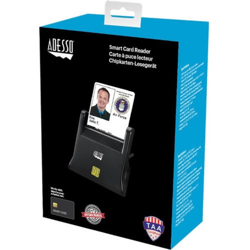 Adesso Desktop Smart Card Reader - Contact - Cable - USB 20 - Black - TAA Compliant SCR-300