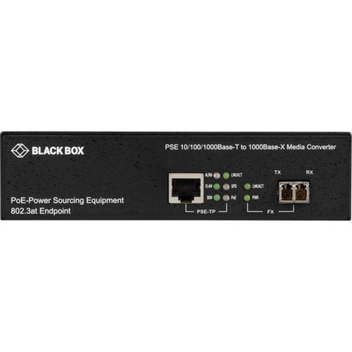 Black Box 101001000B-T PoE PSE To 1000B-X Media Converter - Network RJ-45 - 1x PoE RJ-45 Ports - 1 x LC Ports - DuplexLC Port - LPS500A-MM-LC-R3