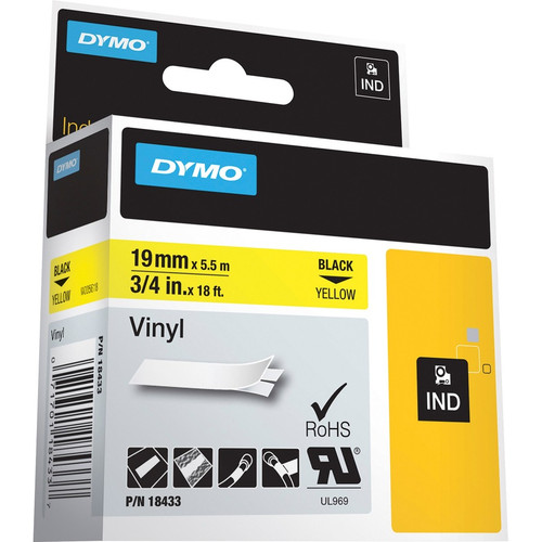 Dymo Colored Industrial Rhino Vinyl Labels - 3/4" Width x 18 3/64 ft Length - Rectangle - Black, Yellow - Vinyl - 1 Each (Fleet Network)