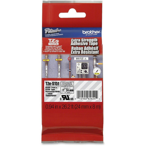 Brother TZeS151 12mm Extra Strength Laminated Tape - 1516 Width x 26 15 ft Length - Permanent Adhesive - Direct Thermal Thermal - TZES151