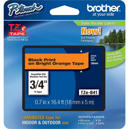 Brother P-touch TZe 3/4" Laminated Lettering Tape - 3/4" Width - Thermal Transfer - Fluorescent Orange - 1 Each - Water Resistant - (Fleet Network)