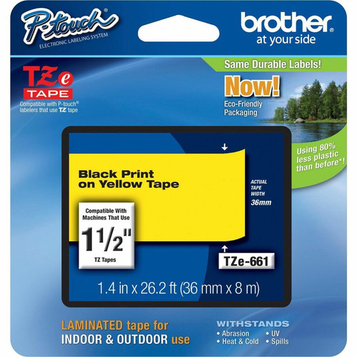 Brother P-Touch TZe Laminated Tape - 1 1/2" Width x 26 1/5 ft Length - Thermal Transfer, Direct Thermal - Yellow - 1 Each - Water - (Fleet Network)