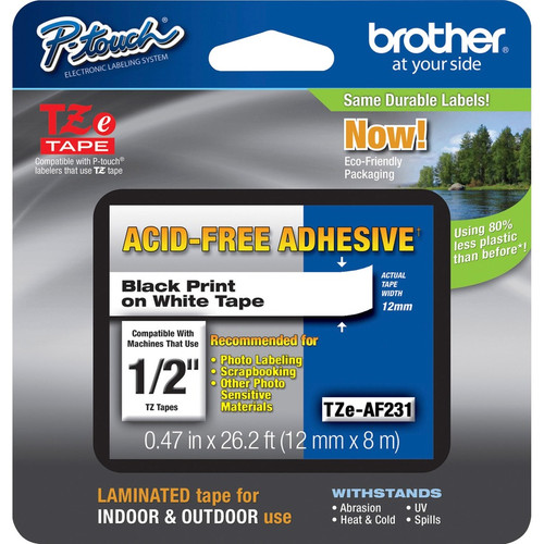 Brother Adhesive Acid-free TZ Tape - 15/32" Width x 26 1/4 ft Length - Thermal Transfer - White - 1 Each - Water Resistant - Abrasion (Fleet Network)