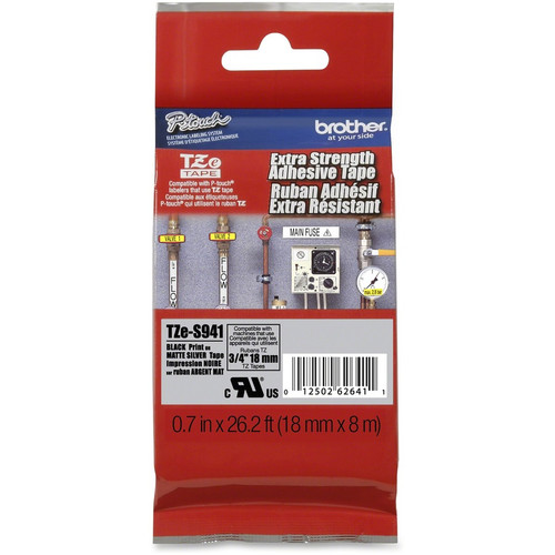 Brother Extra Strength Adhesive 3/4" Lamntd Tapes - 45/64" Width - Permanent Adhesive - Thermal Transfer - Black - 1 Each - Adhesive (Fleet Network)