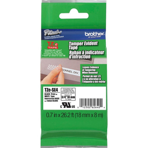 Brother P-touch TZ Laminated Security Tape - 4564 Width x 26 15 ft Length - Removable Adhesive - Thermal Transfer Direct Thermal - TZESE4