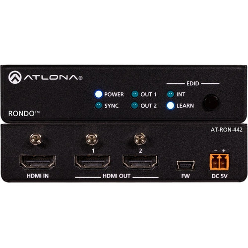 Atlona 4K HDR Two-Output HDMI Distribution Amplifier - 4096 x 2160 - 32.81 ft (10000 mm) Maximum Operating Distance - 1 x HDMI In - 2 (Fleet Network)