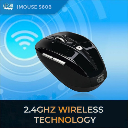 Adesso iMouse S60B - 24 GHz Wireless Programmable Nano Mouse - Optical - Wireless - Radio Frequency - 240 GHz - Black - USB - 1600 - IMOUSE S60B