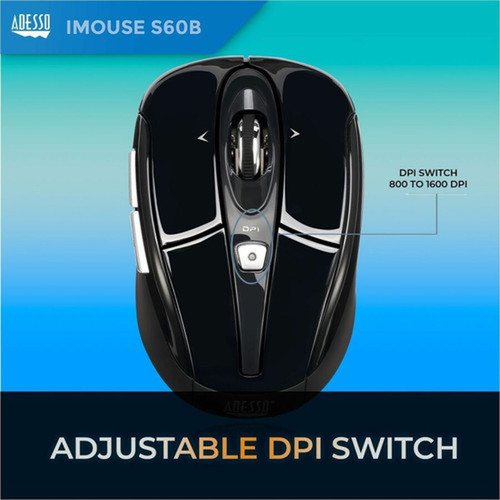 Adesso iMouse S60B - 24 GHz Wireless Programmable Nano Mouse - Optical - Wireless - Radio Frequency - 240 GHz - Black - USB - 1600 - IMOUSE S60B