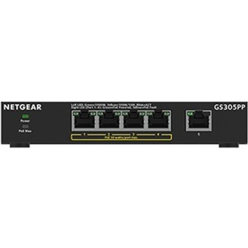 Netgear 300 GS305PP Ethernet Switch - 5 Ports - 2 Layer Supported - Twisted Pair - Desktop, Wall Mountable - 3 Year Limited Warranty (Fleet Network)